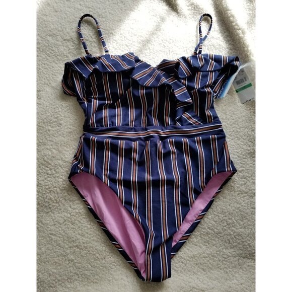 Isabella Rose Broadway One-Piece Navy Blue Multi Striped Women's Size L - Picture 6 of 15